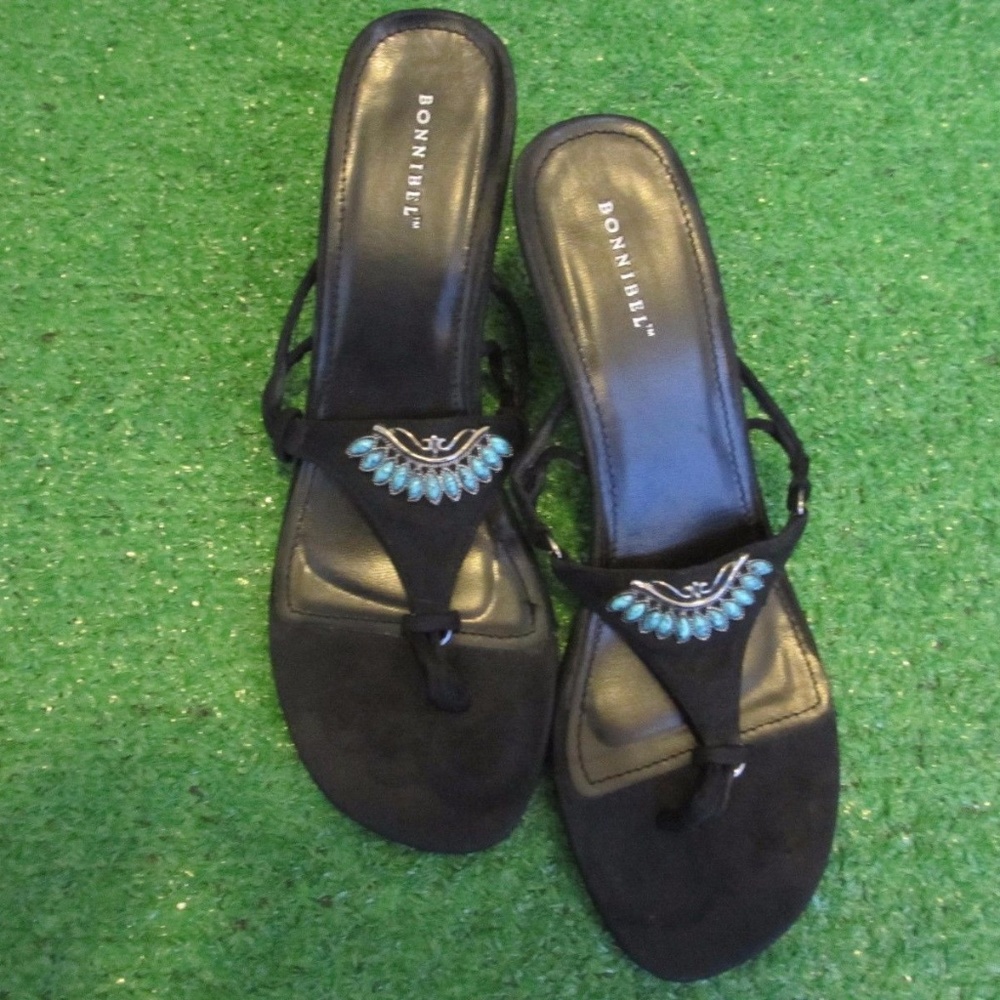 BONNIBEL BLACK SHOES sandals Flip Flops 8 M BLUE